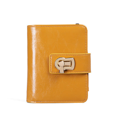 Women's Short Cowhide Zipper Folding One Fashion Ladies Wallets