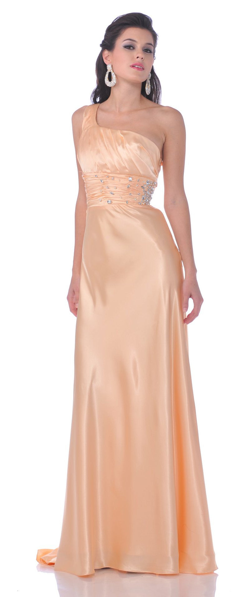 OFERTA - Vestido largo Cinderella Divine 2145 Satén Un Hombro Pedrería (Talla 4, 8)