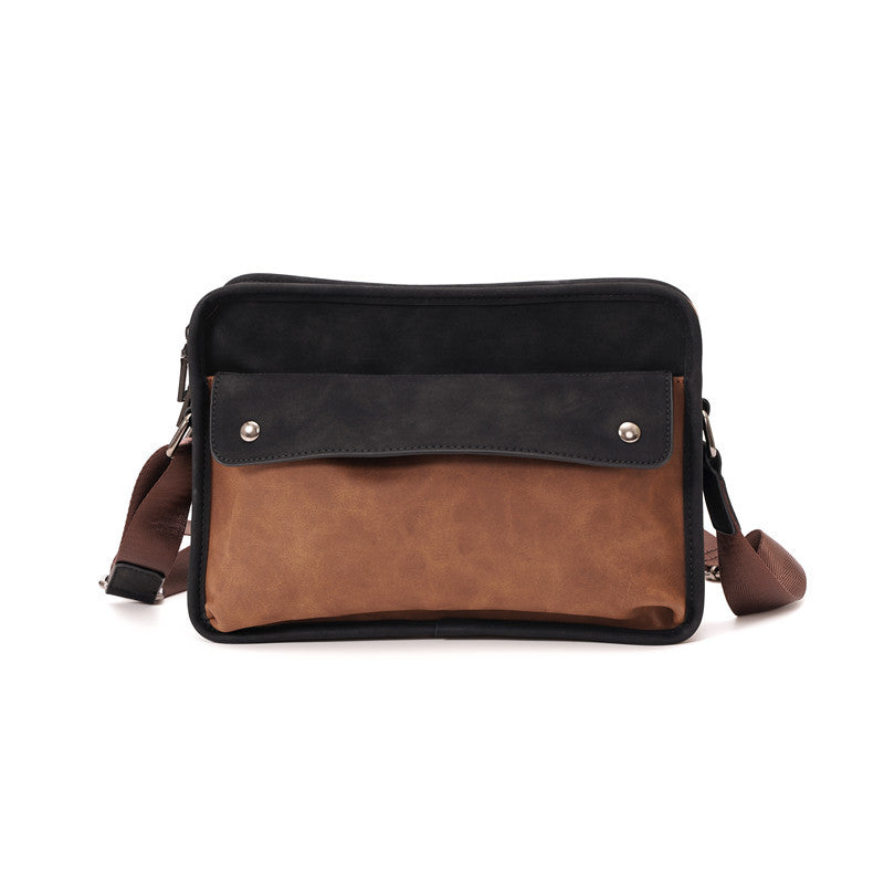Men's Fashion Retro Simple Stitching Horizontal Trendy Men's Shoulder Bags