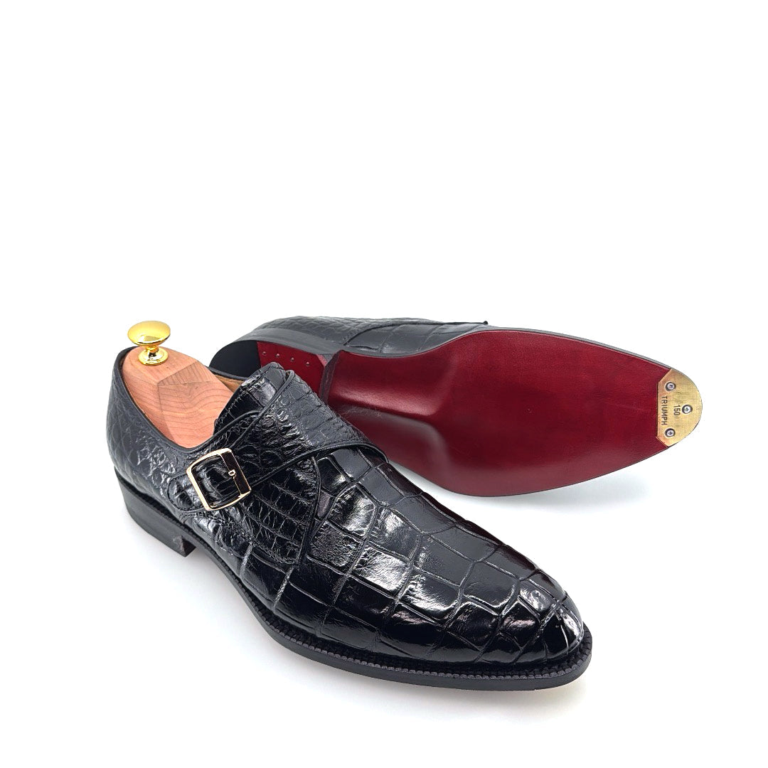 Zapato Monkstrap de Cocodrilo Maurice Jersey - Negro