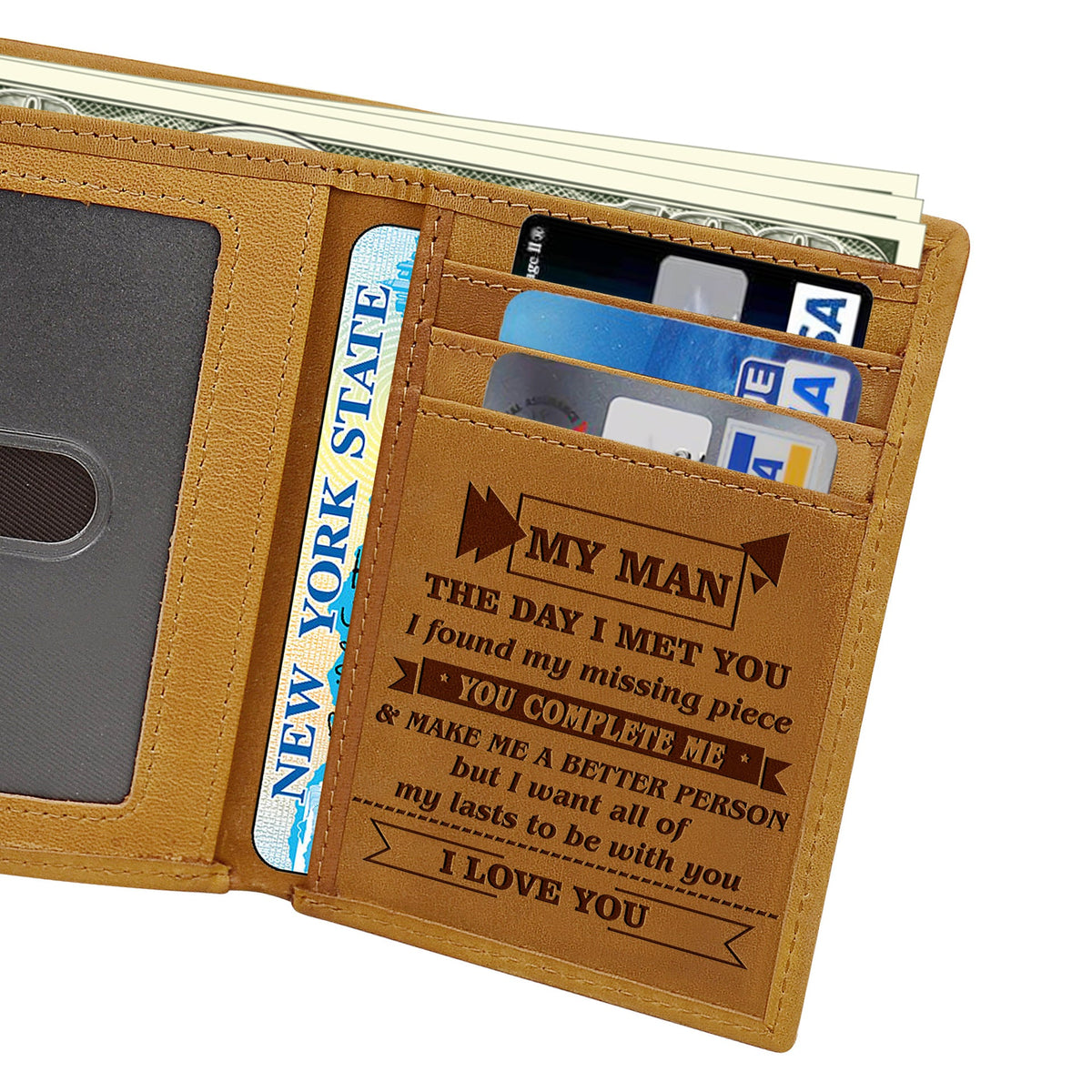Men's Laser Sculpture Three Fold Crazy Horse Card Holder
