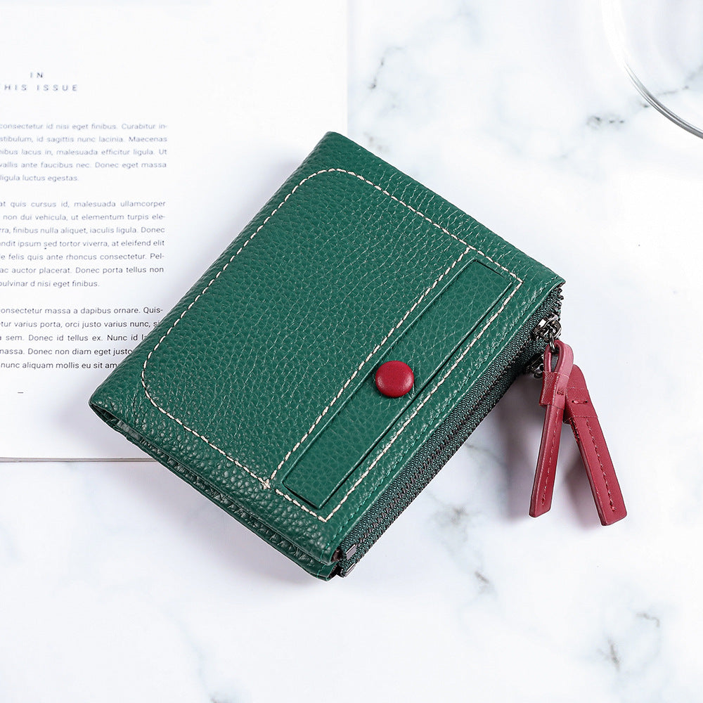 Women's Fashion Short Zip Cowhide Korean Style Ladies Wallets