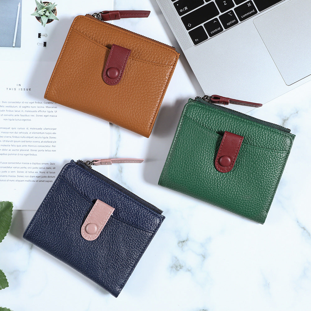 Women's Genuine Leather Short Fashion First Layer Cowhide Ladies Wallets