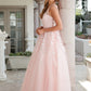 Juliet 224 V-Neck and Back Embroidered Tulle A-Line Ball Gown