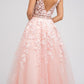Juliet 224 V-Neck and Back Embroidered Tulle A-Line Ball Gown