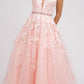 Juliet 224 V-Neck and Back Embroidered Tulle A-Line Ball Gown