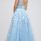 Juliet 224 V-Neck and Back Embroidered Tulle A-Line Ball Gown