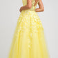 Juliet 224 V-Neck and Back Embroidered Tulle A-Line Ball Gown