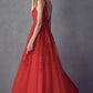 Juliet 224 V-Neck and Back Embroidered Tulle A-Line Ball Gown
