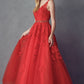 Juliet 224 V-Neck and Back Embroidered Tulle A-Line Ball Gown