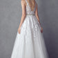 Juliet 224 V-Neck and Back Embroidered Tulle A-Line Ball Gown