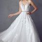 Juliet 224 V-Neck and Back Embroidered Tulle A-Line Ball Gown
