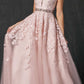 Juliet 224 V-Neck and Back Embroidered Tulle A-Line Ball Gown
