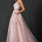 Juliet 224 V-Neck and Back Embroidered Tulle A-Line Ball Gown