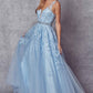 Juliet 224 V-Neck and Back Embroidered Tulle A-Line Ball Gown