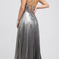 Juliet 226 Metallic Pleated Long Dress A-Line Lace-Up Back