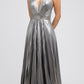 Juliet 226 Metallic Pleated Long Dress A-Line Lace-Up Back