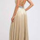 Juliet 226 Metallic Pleated Long Dress A-Line Lace-Up Back