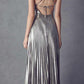 Juliet 226 Metallic Pleated Long Dress A-Line Lace-Up Back