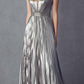 Juliet 226 Metallic Pleated Long Dress A-Line Lace-Up Back