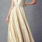 Juliet 226 Metallic Pleated Long Dress A-Line Lace-Up Back