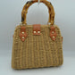 Woven Straw Satchel Bag with Bamboo Top Handle and Crossbody Strap