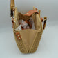 Woven Straw Satchel Bag with Bamboo Top Handle and Crossbody Strap