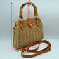 Woven Straw Satchel Bag with Bamboo Top Handle and Crossbody Strap