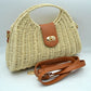 Straw Woven Handbag with Leather Accent & Adjustable Strap