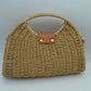 Straw Woven Handbag with Leather Accent & Adjustable Strap