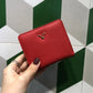 Korean Style Top Layer Cowhide Short Yellow Two Fold Ladies Wallets