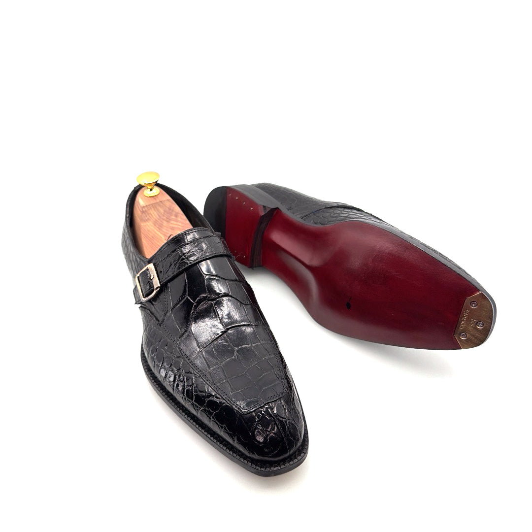 Maurice Sargeant Alligator Monkstrap - Black