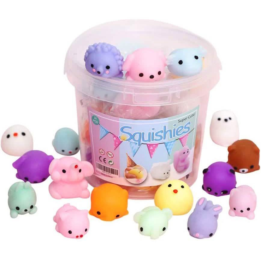 Paquete de 24: Juguete Blando Mochi para Niños con Almacenamiento