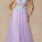 Juliet 2401 Floor Length A-Line Tulle Gown with Detachable Puff Sleeves