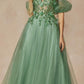 Juliet 2401 Floor Length A-Line Tulle Gown with Detachable Puff Sleeves