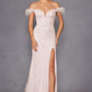 Vestido largo de lentejuelas Juliet 2402 Glitter Leaf con mangas de plumas y abertura