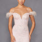 Vestido largo de lentejuelas Juliet 2402 Glitter Leaf con mangas de plumas y abertura