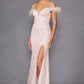 Vestido largo de lentejuelas Juliet 2402 Glitter Leaf con mangas de plumas y abertura