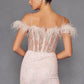 Vestido largo de lentejuelas Juliet 2402 Glitter Leaf con mangas de plumas y abertura