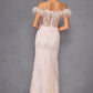Vestido largo de lentejuelas Juliet 2402 Glitter Leaf con mangas de plumas y abertura