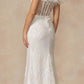 Vestido largo de lentejuelas Juliet 2402 Glitter Leaf con mangas de plumas y abertura