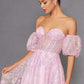 Juliet 2404 Vestido de gala de tul con lentejuelas sin tirantes y mangas abullonadas desmontables