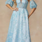 Juliet 2404 Vestido de gala de tul con lentejuelas sin tirantes y mangas abullonadas desmontables