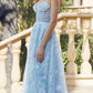Juliet 2404 Vestido de gala de tul con lentejuelas sin tirantes y mangas abullonadas desmontables