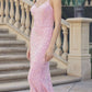 Juliet 2406 Velvet Sequin Fitted Gown V-Neckline Lace Up Back