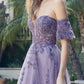 Juliet 2409 Vestido de Noche en Línea A con Bordado de Hojas y Mangas Desmontables