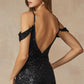 Juliet 2410 Long Off the Shoulder Sequin Gown with Skirt Slit
