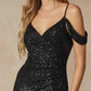 Juliet 2410 Long Off the Shoulder Sequin Gown with Skirt Slit
