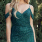 Juliet 2410 Long Off the Shoulder Sequin Gown with Skirt Slit