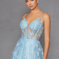 Juliet 2413 Long Butterfly Glitter Embroidered A-Line Gown with Corset Top